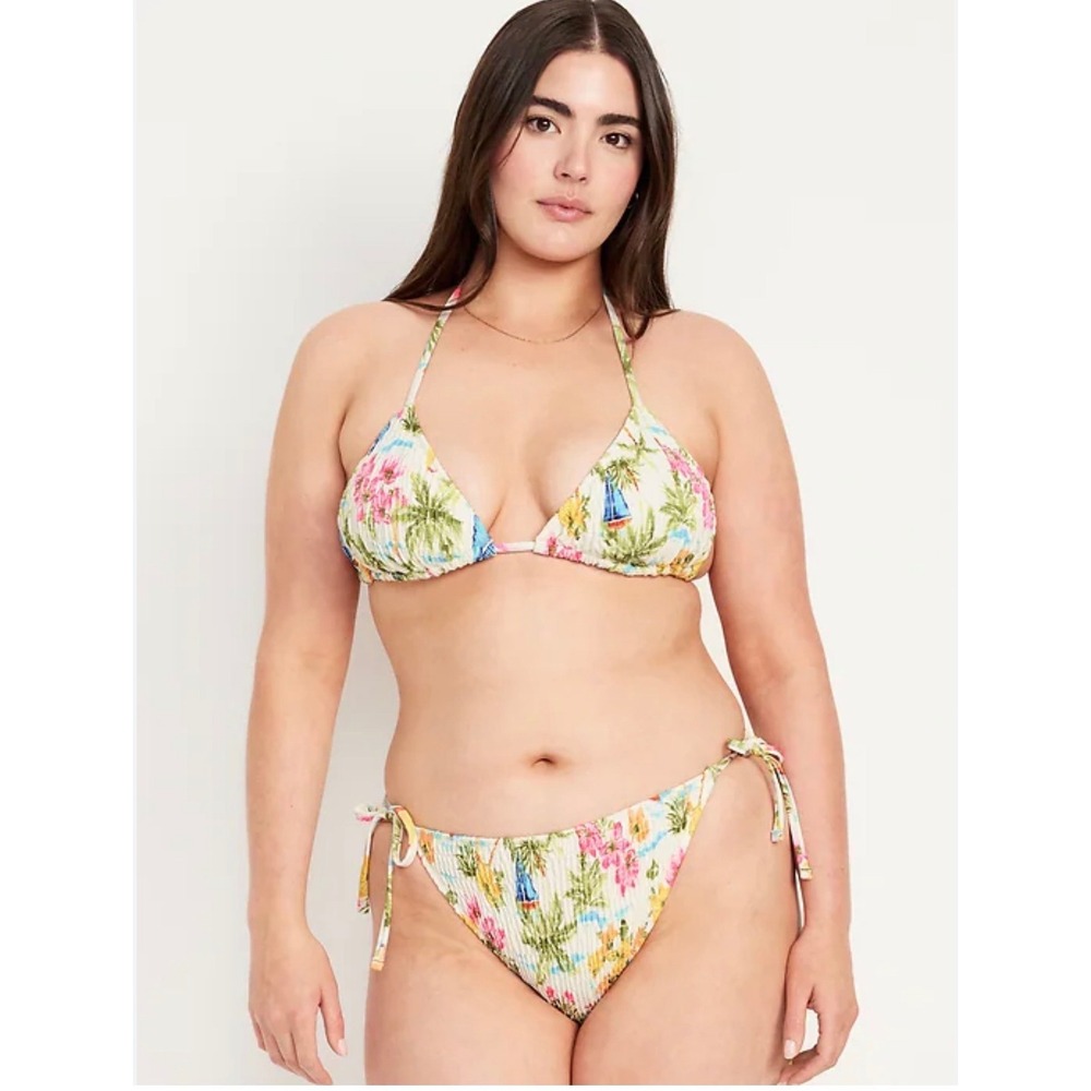 Old Navy Womens Tropical Floral Smocked Triangle Bikini Set Multicolor Large